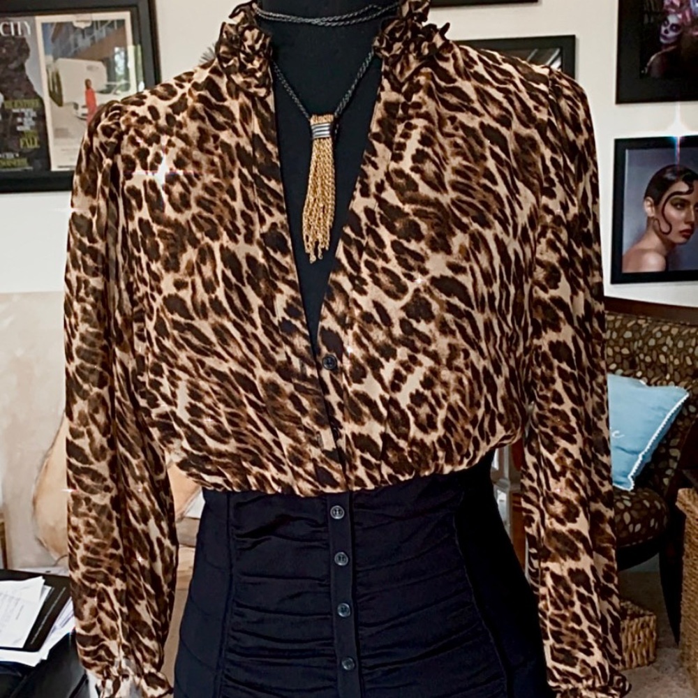 Blouse, body conscious, leopard print